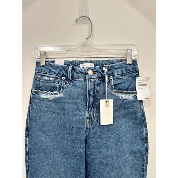 NWT Good American Womens Good Vintage Jeans Frayed High Rise Straight Leg Denim - Picture 7 of 14